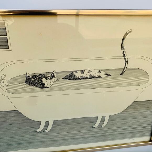 1977 Richard Stine Cat Tub Art - Picture 1 of 9